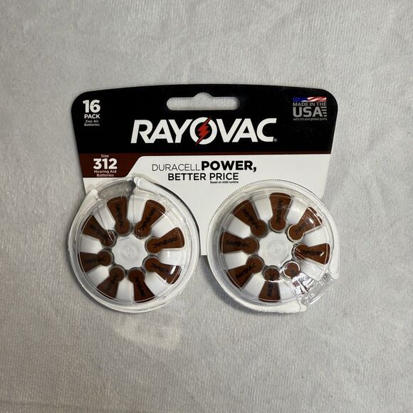 RAYOVAC (16-Pack) Sz 312 Made in USA (16) Hearing Aid Batteries NEW - Picture 1 of 6